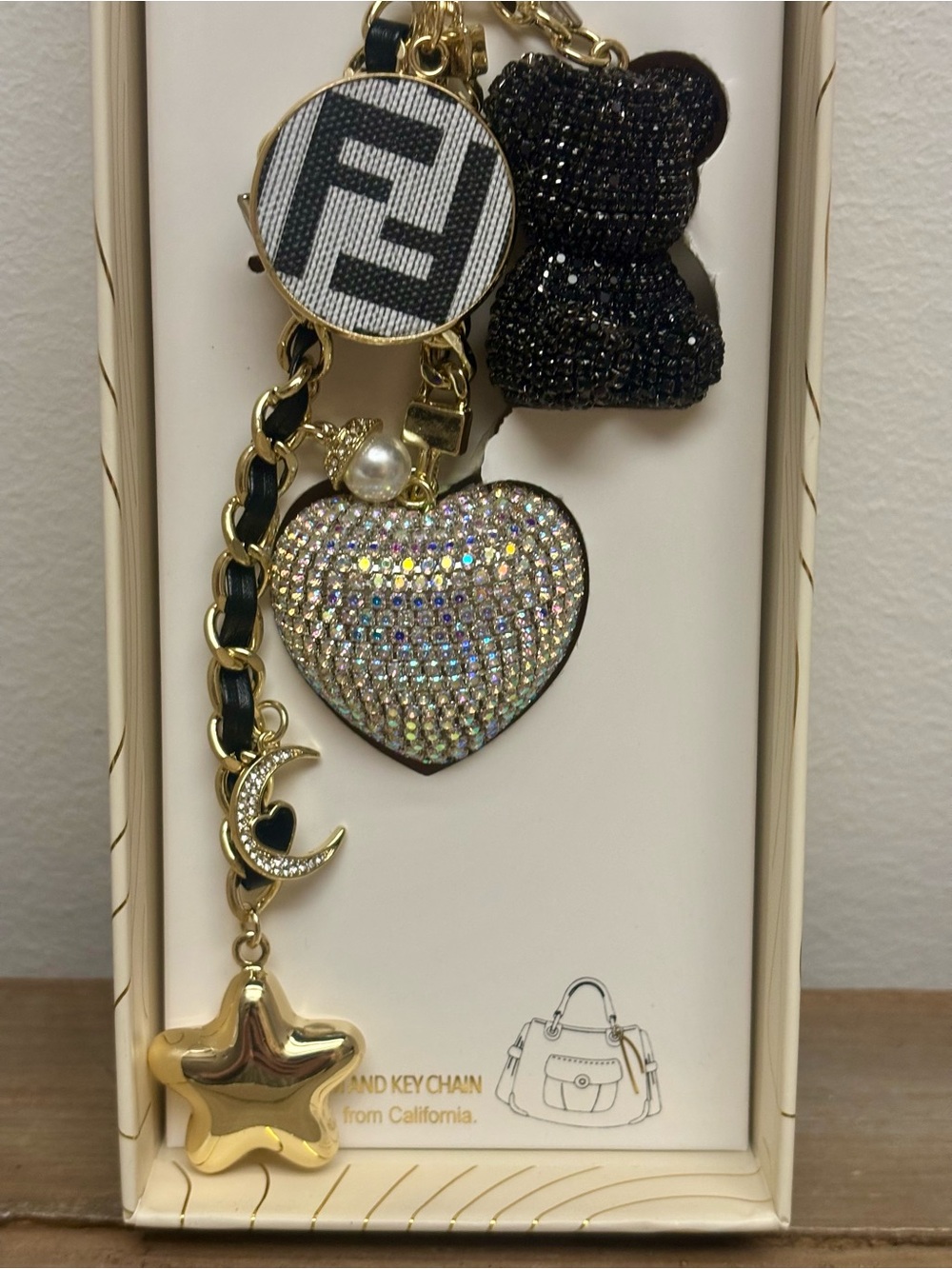FENDI Monogram Disc & NWT Eye Candy Los Angeles Black Bear, Heart Bag Charm - Picture 2 of 4